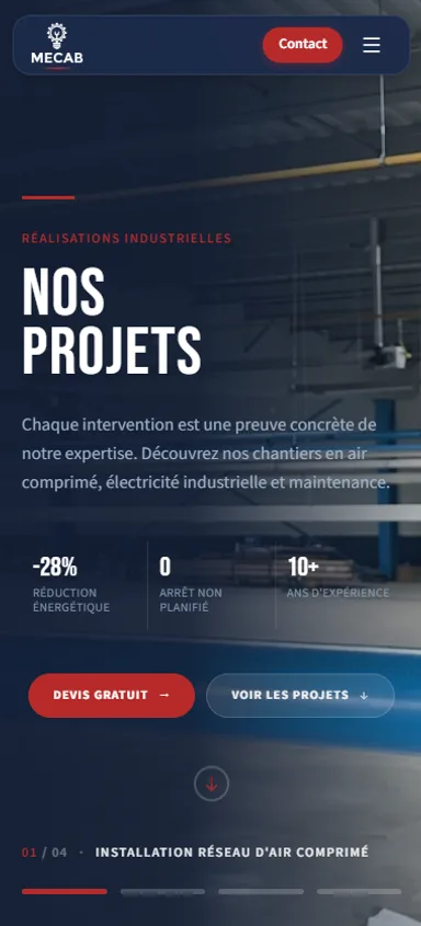 Site MECAB : page projets, version mobile