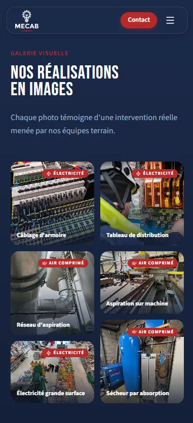 Version mobile du site MECAB, exemple de site vitrine réalisé par Webify pour une PME industrielle