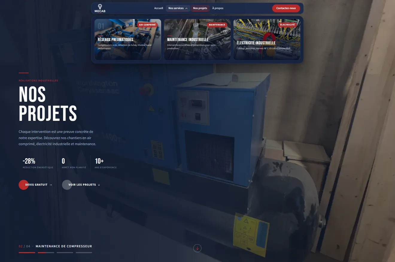 Site vitrine MECAB, réalisé par Webify